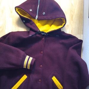 Deadstock Vintage Wool Hooded Varsity Jacket Bomber Coat